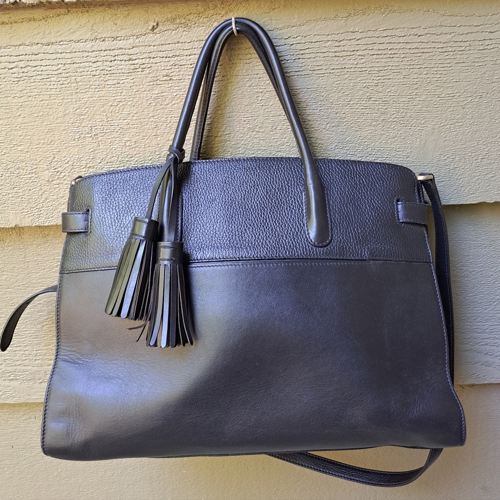 CUYANA Black Italian Leather WORK SATCHEL BAG